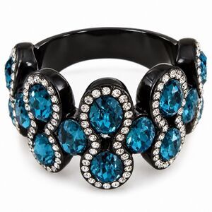 Black Stainless Steel Ring Aqua Blue Crystal Gothic Glam Wide Band Size 10